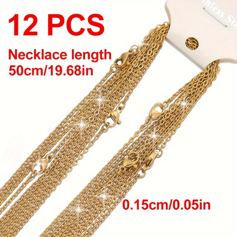 

12pcs Elegant Stainless Steel Chain Necklaces 50cm - Perfect For Diy Jewelry Making, Fashion Accessory For Parties & Gifts