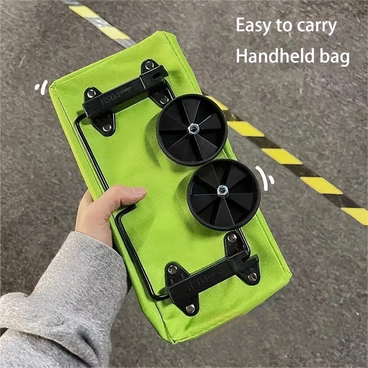 1pc foldable shopping cart tote bag with wheels portable grocery trolley handbag large capacity lightweight supermarket cart waterproof oxford fabric smooth zipper hand strap wear resistant roller ideal for shopping and storage details 2