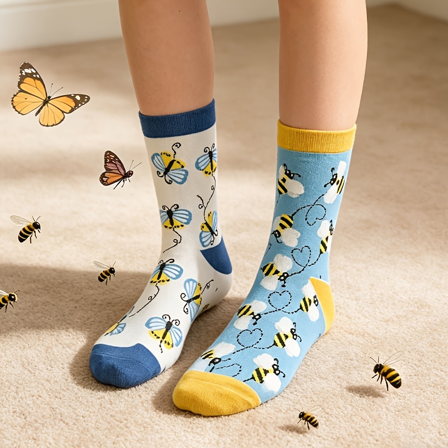 E-shop 1 Paar Damen Mandarinenten-Bienen-Schmetterling-Socken – Süßer Mandarinenten- & Bienen-Druck, dünne Sommersocken geeignet für Reisen im Freien,