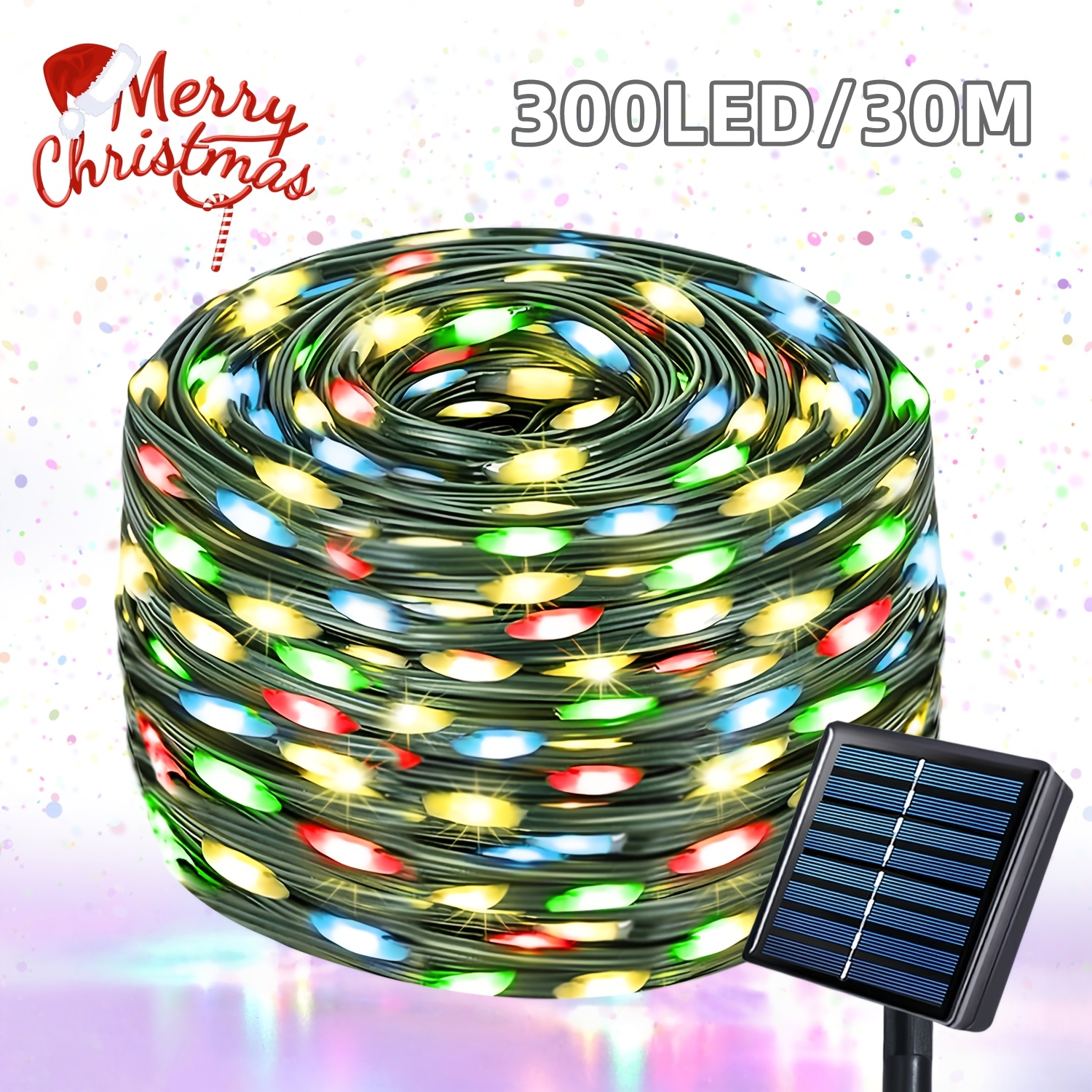 Image of Outdoor Solar Fairy String Lights In 10/ Meters, Featuring 100/200/300 Leds On . Offer 12 Different And Are Perfect For Decorating Outdoors, Including For Christmas Trees, , Weddings