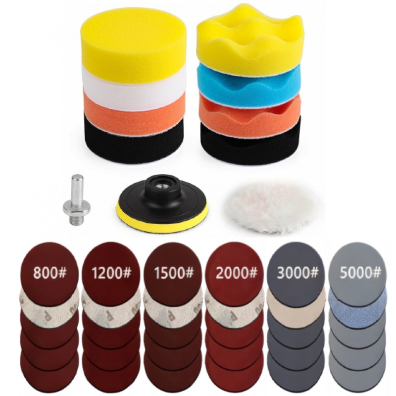 E-shop 41/59-teiliges Scheinwerfer-Restaurations-Set, Auto-Polierscheibe, 3 Zoll (75 mm), Auto-Wachs-Schwamm, Schleifpad mit Schleifpapier für