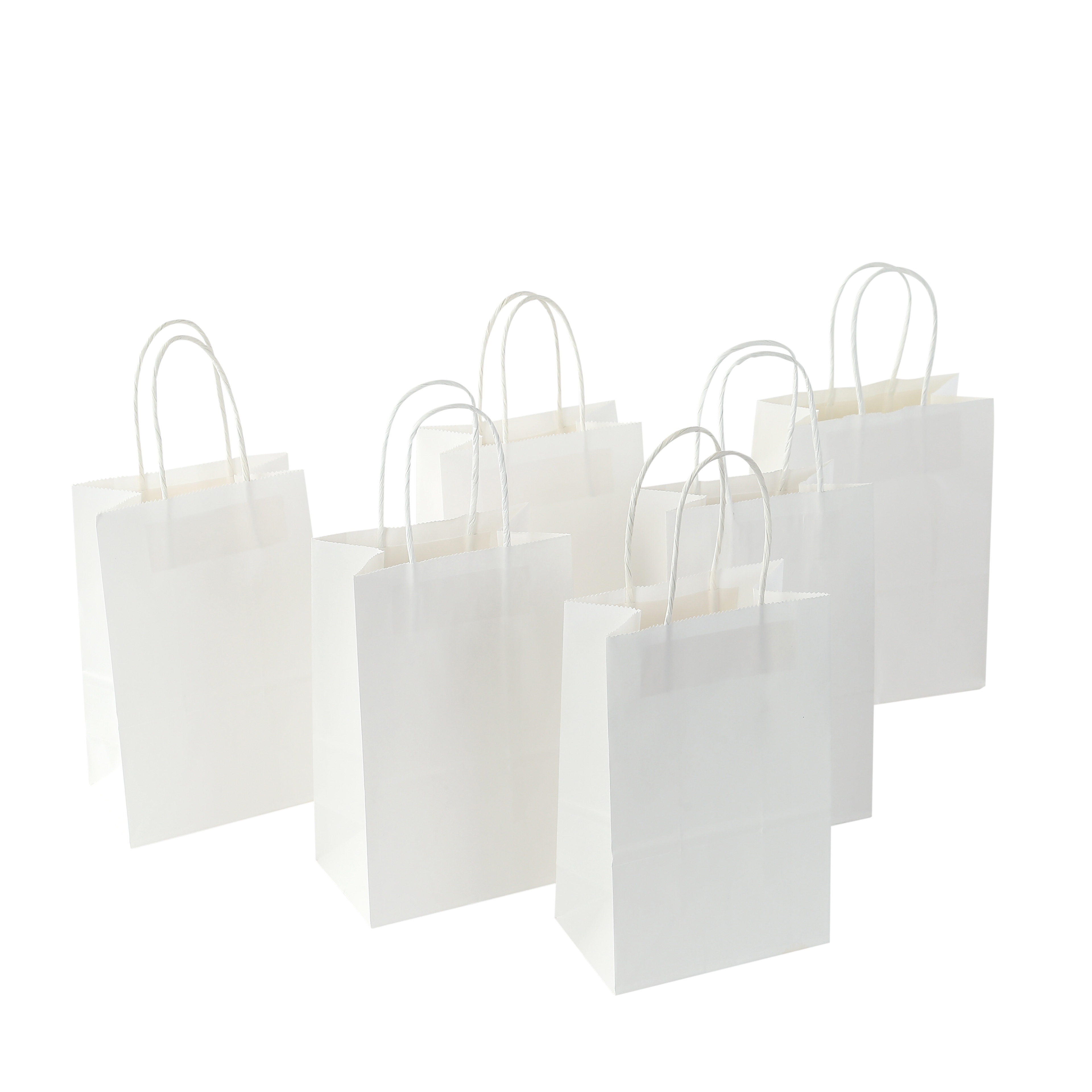 

Pack Of 50 Premium White Kraft Paper Bags With Handles - Disposable Fashionable Gift Bags For Parties, Shopping - Twist Tie Closure, 5 X 3 X 8 Inches