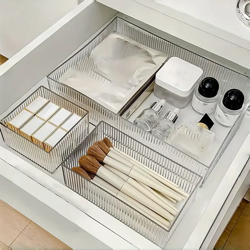 5-delige set doorzichtige acryl cosmetica-organizers, transparante plastic make-up opbergbakken met verdelers voor , multifunctionele aanrechtblad huidverzorgings- en schoonheidsproductenhouders - , , bureau- en ladeorganisator voor thuisopslag details 1