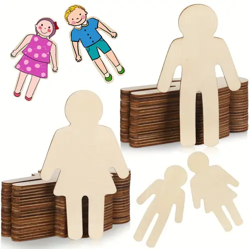 60pcs People Shaped Wood Cutouts 5.5 X 2.4 Inch & Girl Shaped DIY Crafts Wooden Unfinished Blank People For DIY Projects Home Party Decor