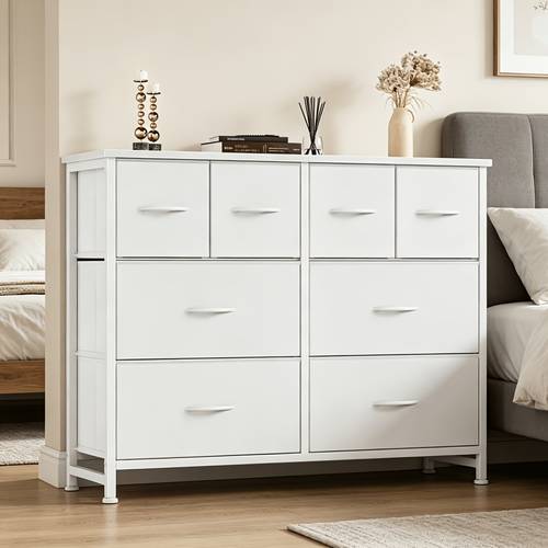 multifunctional tv stand dresser with 8 fabric drawers wood metal frame storage tower organizer for living room bedroom closet entryway