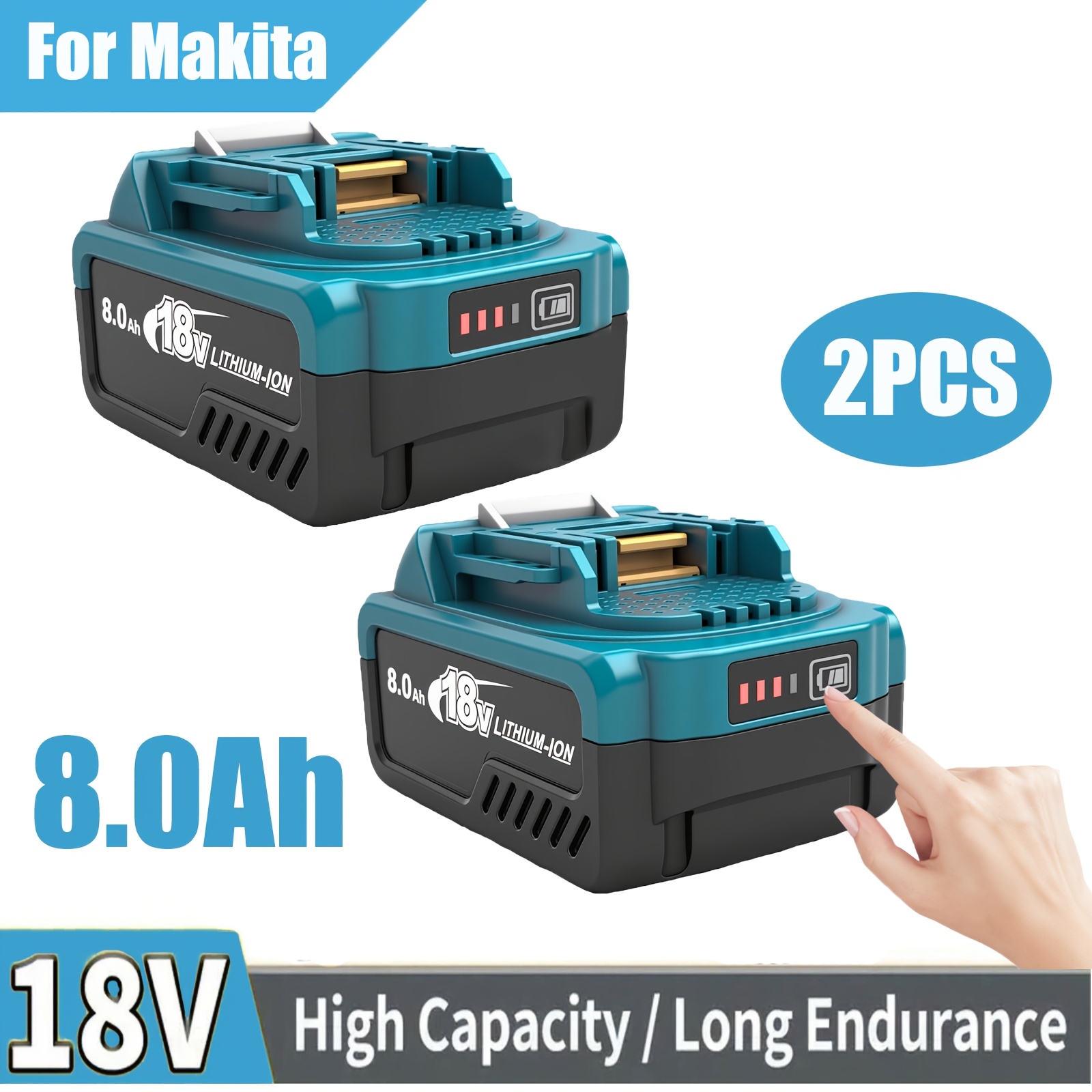 E-shop 2er-Pack 8,0 Ah Akku 18V für Makita Li-Ion-Akku, hohe Kapazität 8,0Ah für Makita BL1860B BL1850B BL1840B BL1830B 194205-3 -400 BL1830 mit