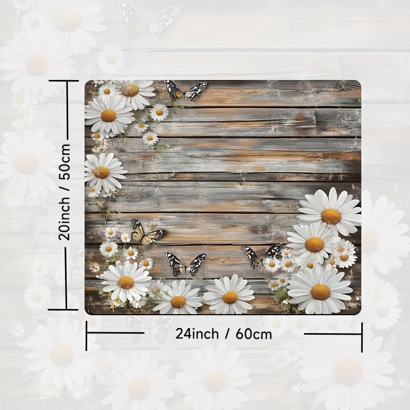 TEMU 1 pièce, Housse de pour Machine à Laver, Tapis de Séchage pour Vaisselle Motif Marguerite Vintage2, Parfait pour Tapis Absorbant Polyvalent pour