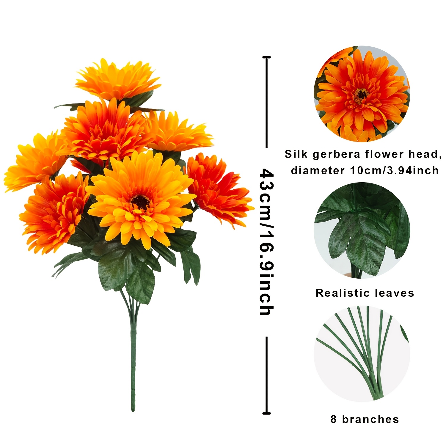 TEMU 1 Lot de 1 Artificielles de Marguerite Orange d'Automne, Fausses Fleurs Florales en Plastique Réalistes pour Décoration de Maison, Jardin,