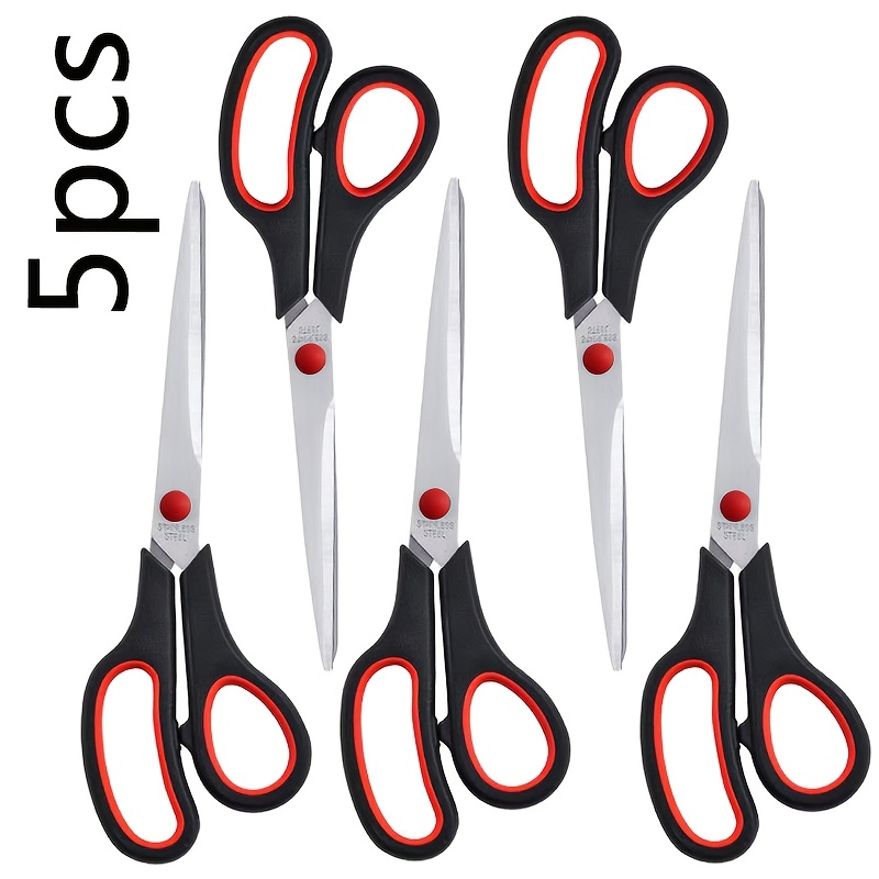 TEMU 5pcs Stainless Steel Household Rubber-plastic Dual-color Office Scissors, Sewing Scissors, Craft Scissors, Stationery Scissors