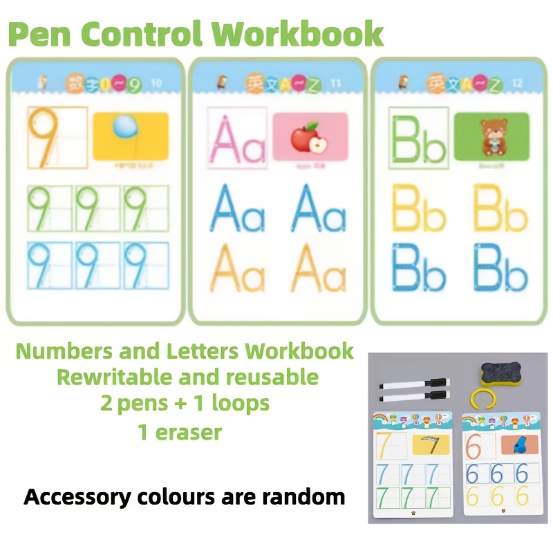 Image of Erasable Alphabet And Number Tracing Workbook Set,reusable Writing Practice Book, Enhances Pen Control,back-to-school Supplies,birthday Easter Christmas Gifts