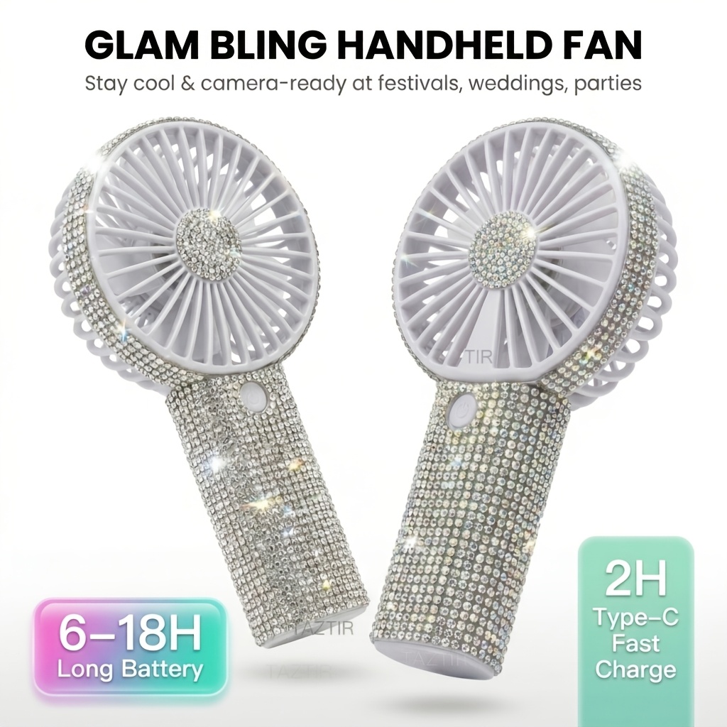   usb rechargeable mini fan portable diamond style handheld exquisite   suitable for wedding outdoor desk travel valentines day gift mothers day gift