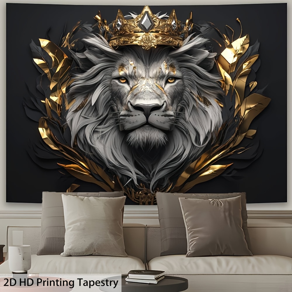 Majestätischer Löwe Mit Krone Wandteppich Für Wohnzimmer Deko_voghion.com