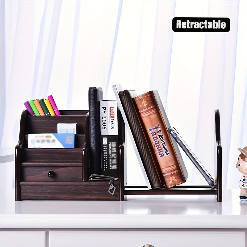 

[] Wooden Desk Organizer With Retractable Drawers - Multi-functional Storage Solution For Books, Pens, And More | Ideal For Students And Professionals, Desk Accessories Office