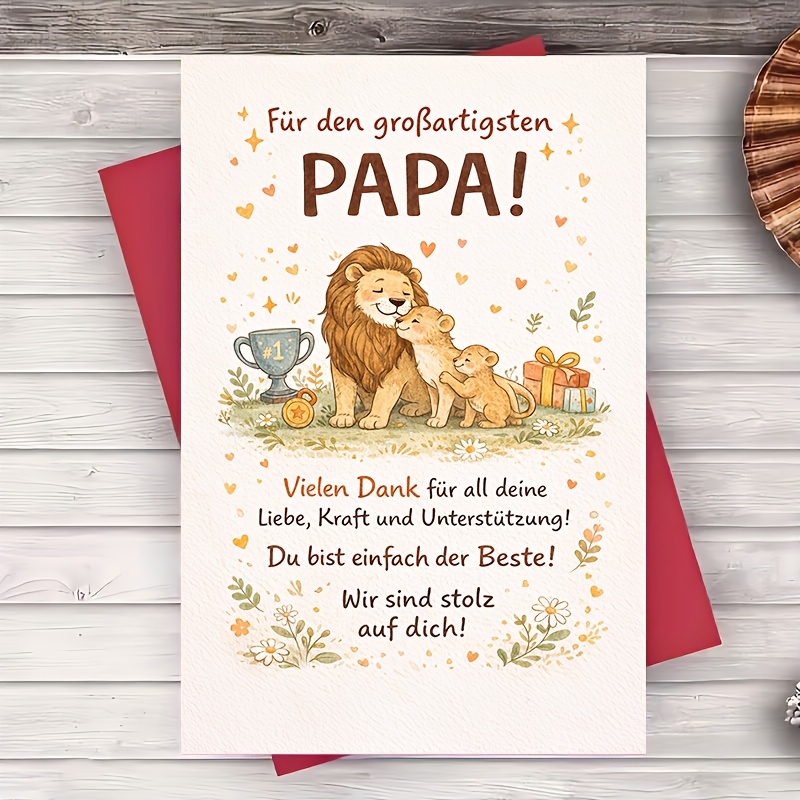 E-shop Eine Karte mit einem charmanten Löwen-Design und ein Umschlag, , um Dankbarkeit für Papa zum Vatertag, seinen Geburtstag oder zum Ausdruck zu