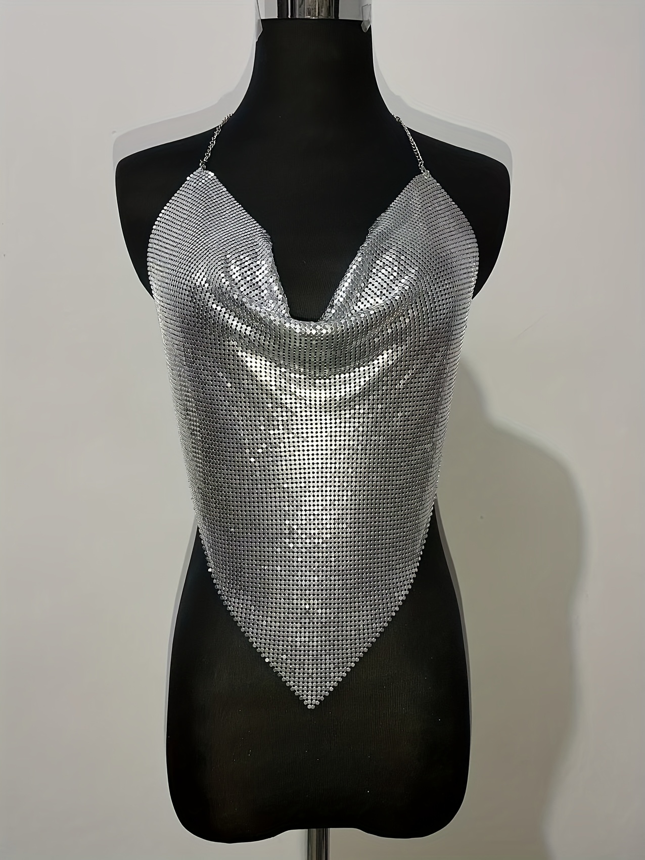Women'S Sexy Metallic Sequined Backless Cami Top Nightclub Party Chain Halter Top Spicy Women'S Clothing