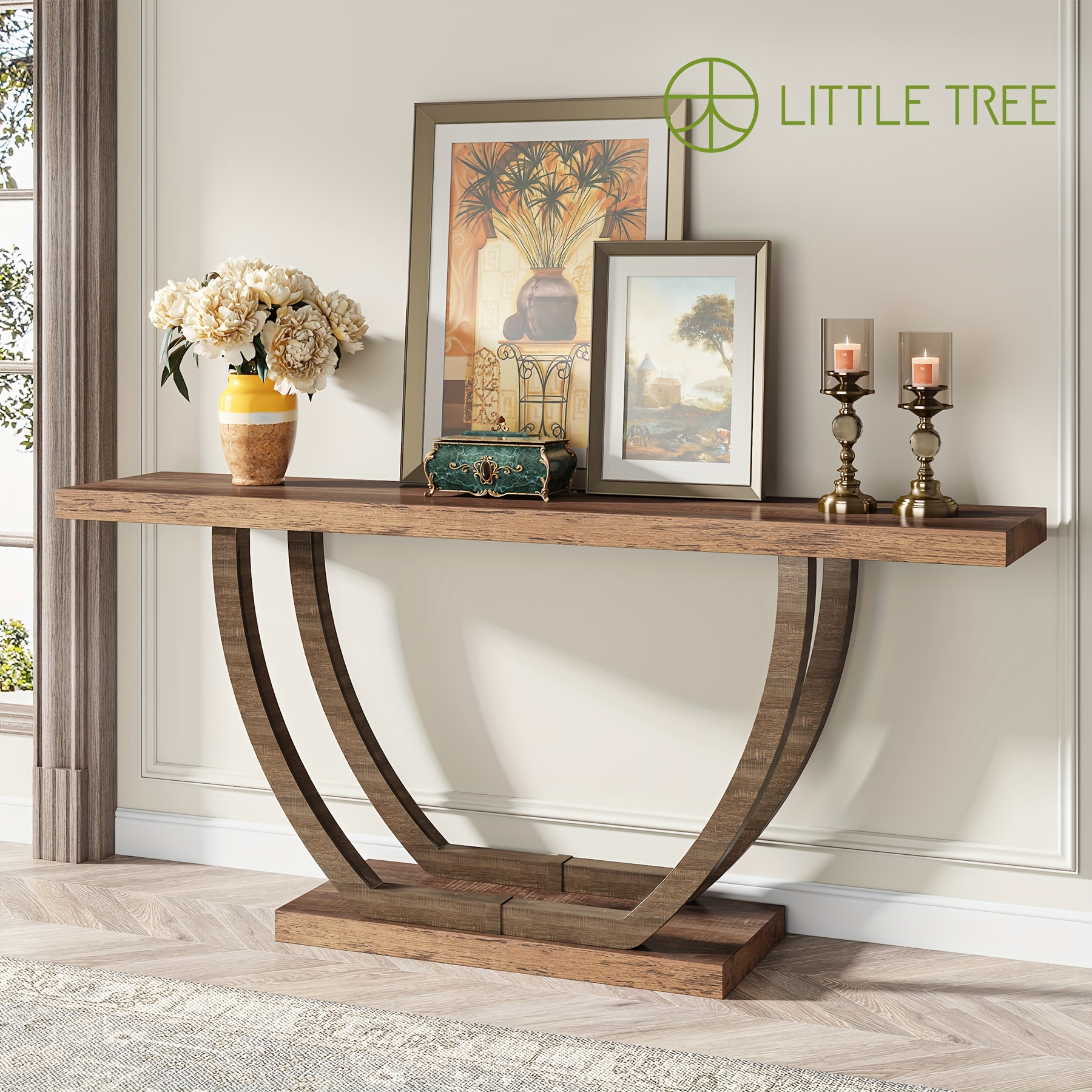 

Little Tree Entryway Console Table: 63-inch Narrow & Long Farmhouse Wood Foyer Table With Metal Legs, Ideal For Hallway & Living Room Or Behind The Couch, Grey