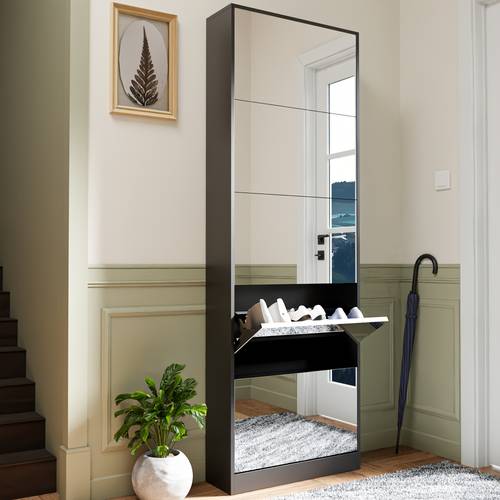 shoe cabinet with full length mirror 5 tier narrow entryway shoe storage organizer flip drawer hidden shoe racks space saving tall unit for small closets apartments