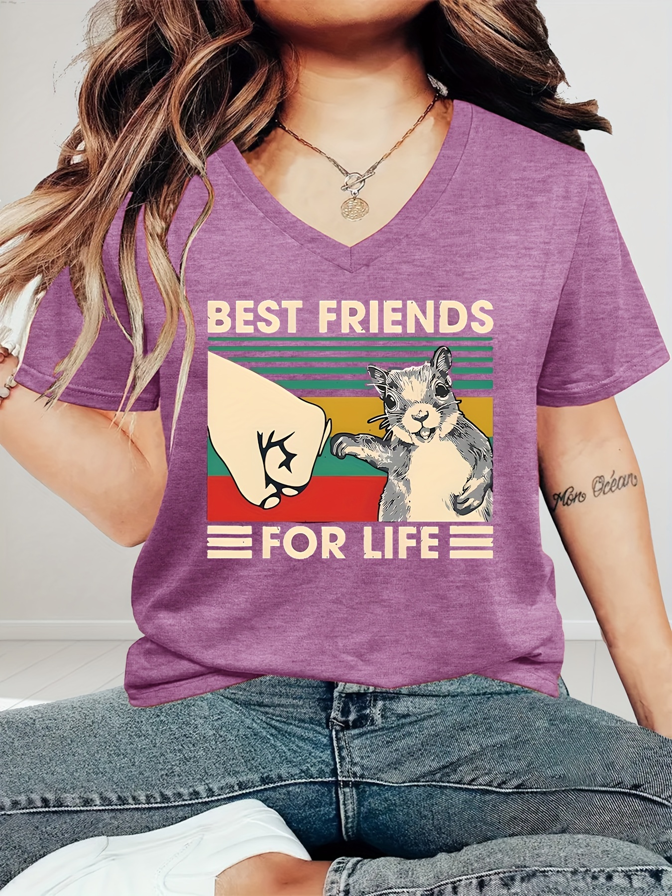 Playeras de Mujer - Amigas Friends Camiseta de manga corta con cuello en V  para mujer