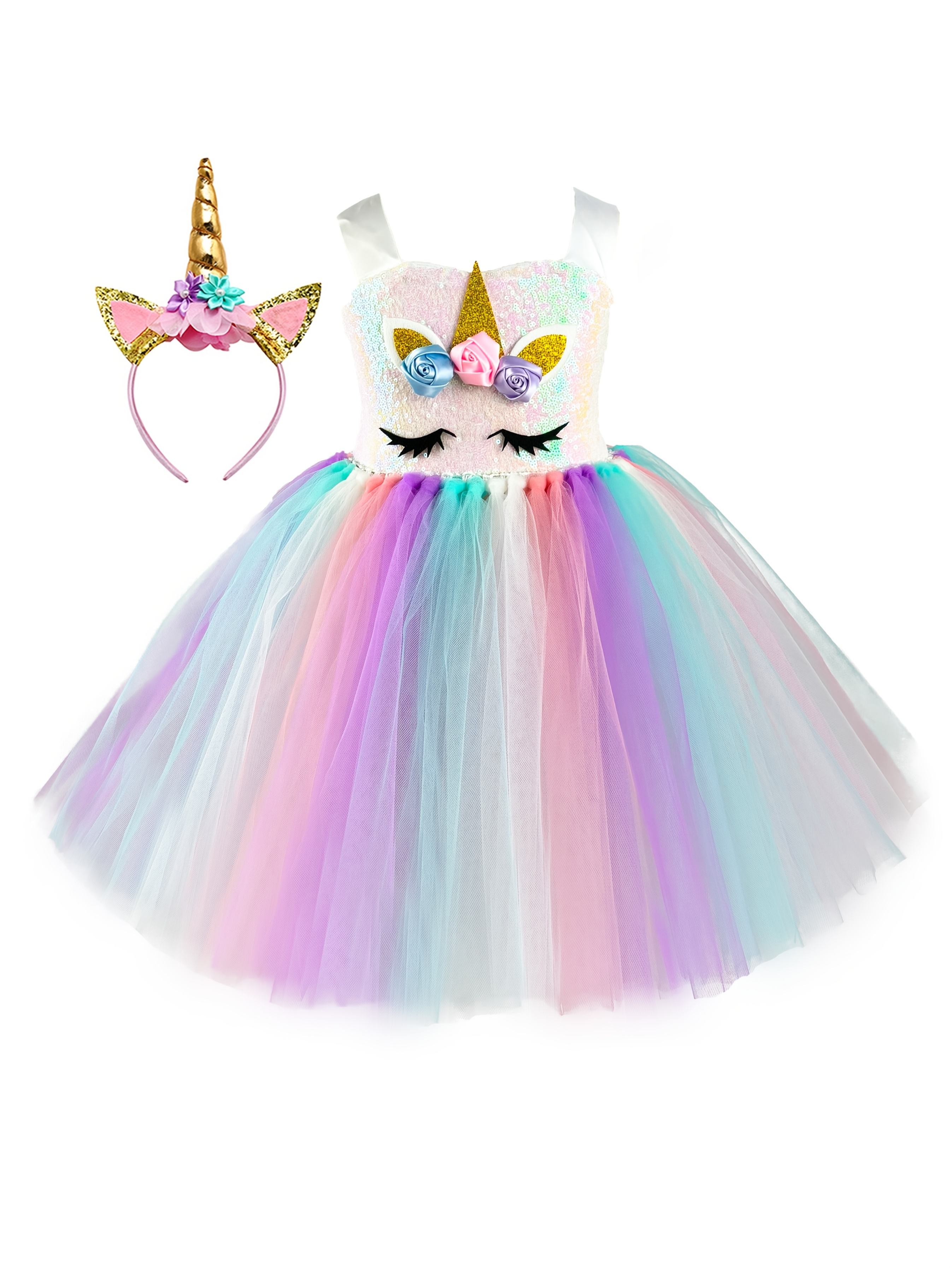 Glitter Unicorn Tulle Skirt Girls' Sparkly Unicorn Tutu Dress With