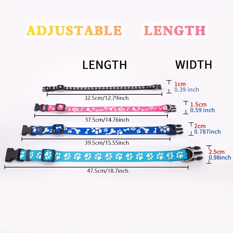 1pc paw print glow in the dark dog collar adjustable head and snap   polyester material animal print pattern night visibility for indoor and outdoor use 1