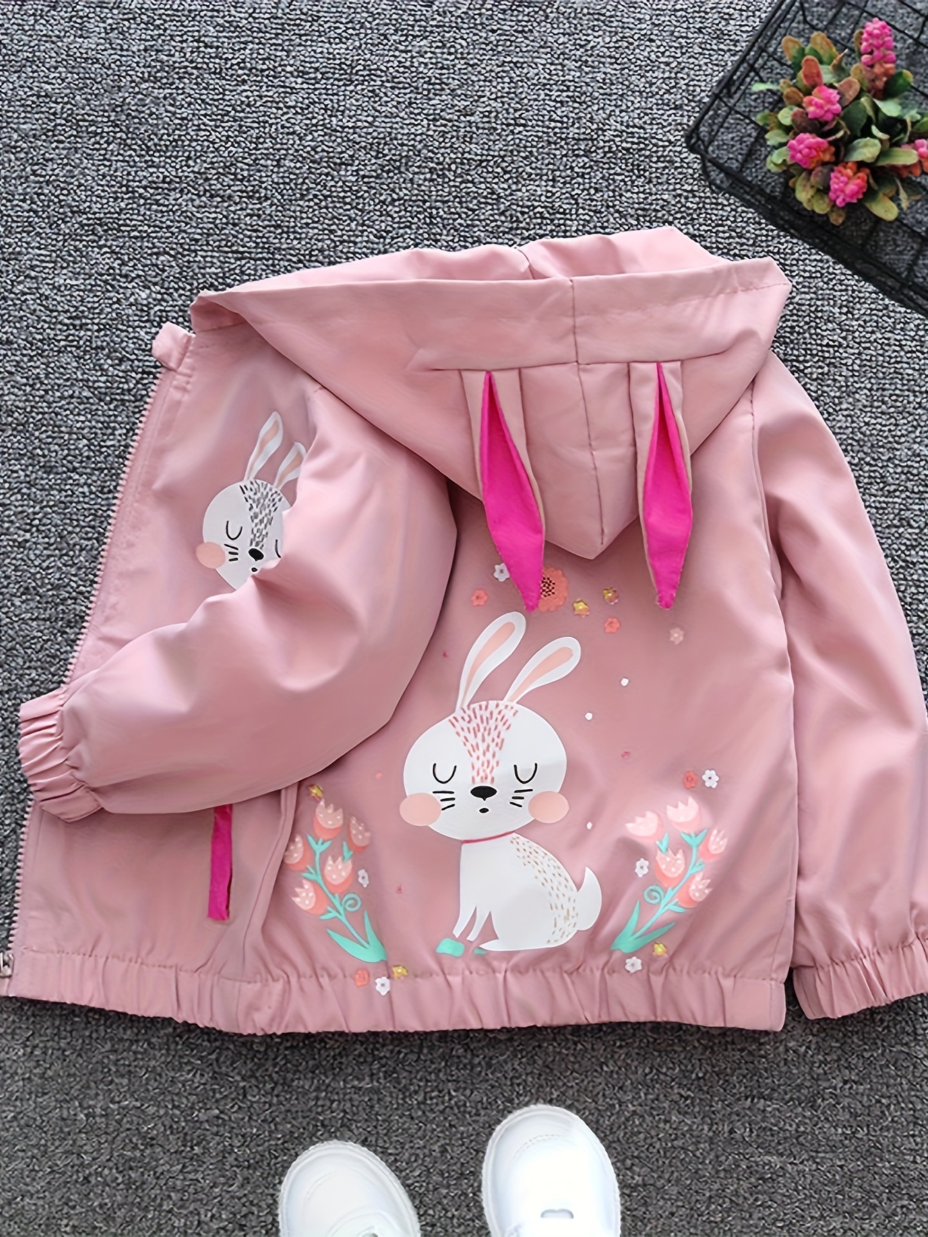 Toddler Girl Cute Rabbit Pattern Ear Design Zipper Fuzzy Coat