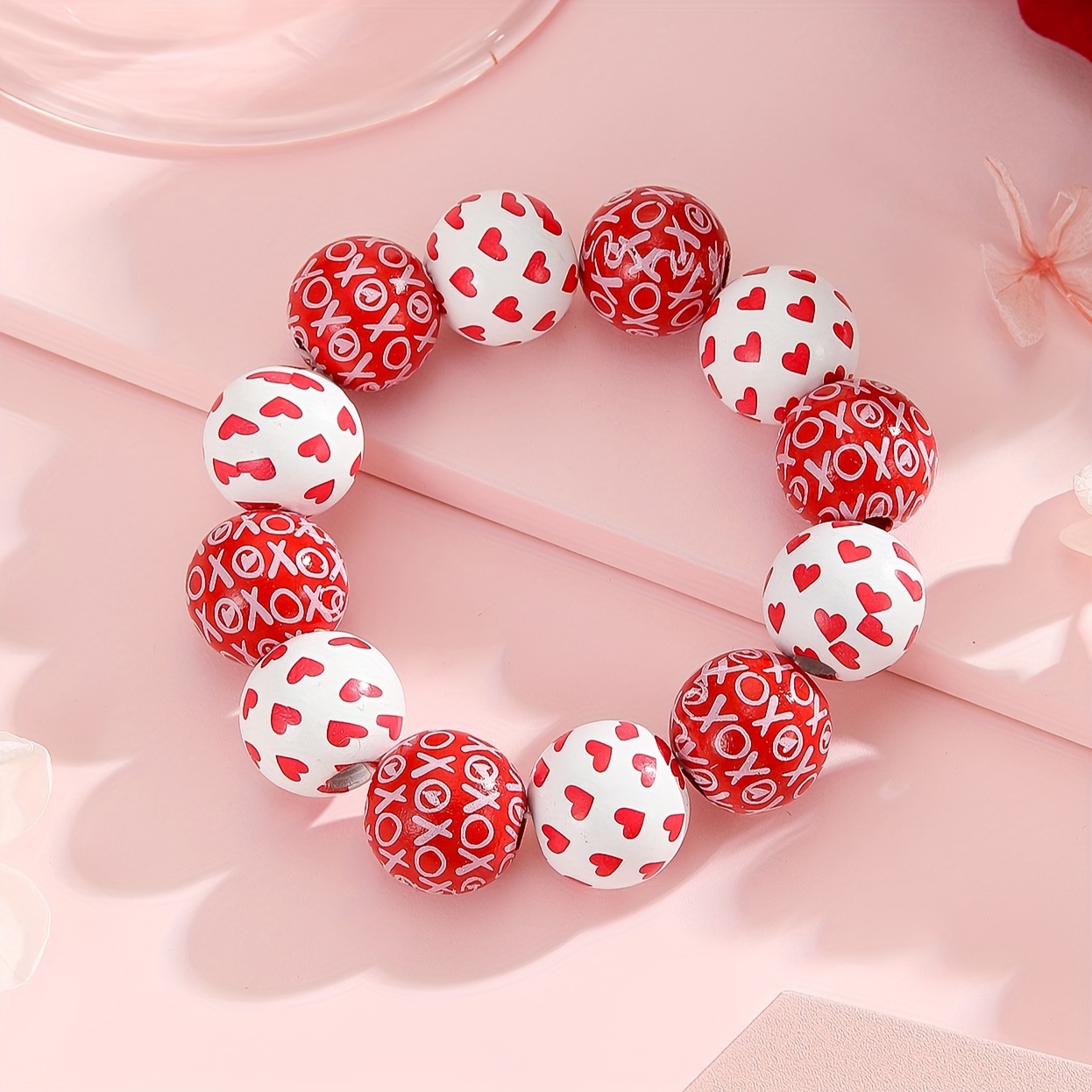Valentine's Gift Heart Beaded Elastic Bracelet Women's Jewelry