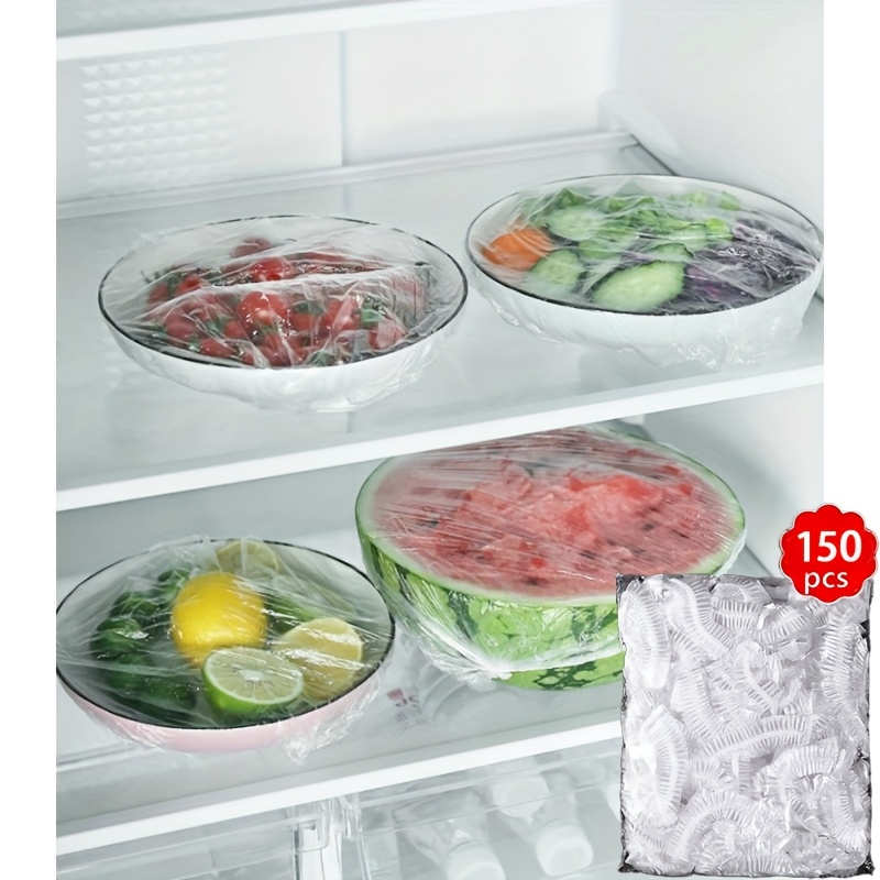TEMU 150-pack Reusable Thickened Elastic Food-grade Cling Wrap - Elastic Food Covers, Stretchable Transparent Plastic Seals For Bowls, Plates, Fruits