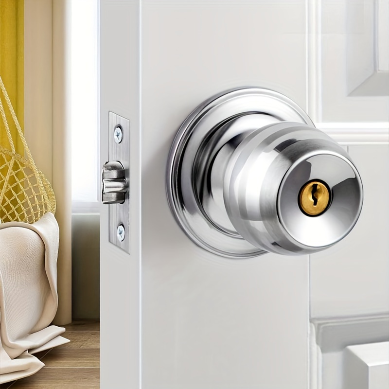 

Stainless Steel Door Handle Set With Lock And 3 Keys - Brushed Finish, Mechanical Knob Control For Bedroom, Bathroom, And Entryway Door Knob With Lock And Key Door Knob Lock For Bedroom