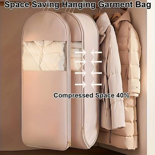 2pcs space saving hanging garment bag with self compression zipper single garment bags can store 3 5 clothes dust cover clothing storage bags for down coat