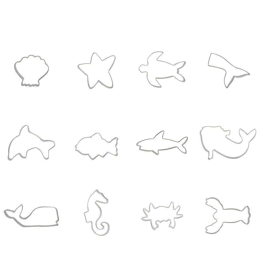12pcs Ocean Molds, Stainless Steel Cutting Molds, Marine Creatures, Mermaid , Cartoon Series Molds, Sugar Flipping Cookie Molds