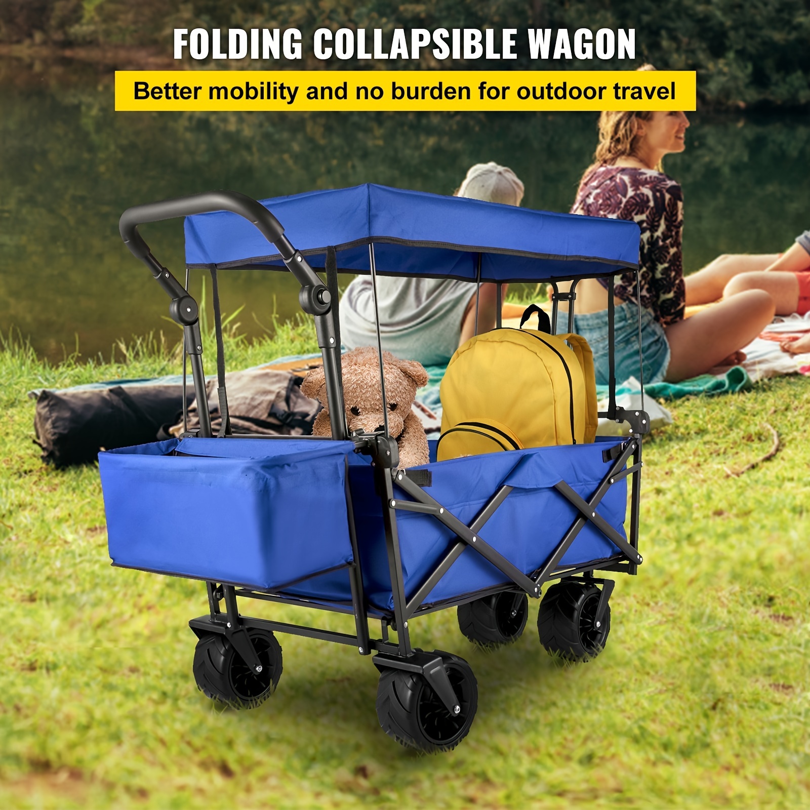 Extra Large Collapsible Garden Cart With Removable Canopy Folding Wagon Utility Carts With Wheels And Rear Storage Wagon Cart For Garden Camping Grocery Cart Shopping Cart & Outdoors Temu details 1