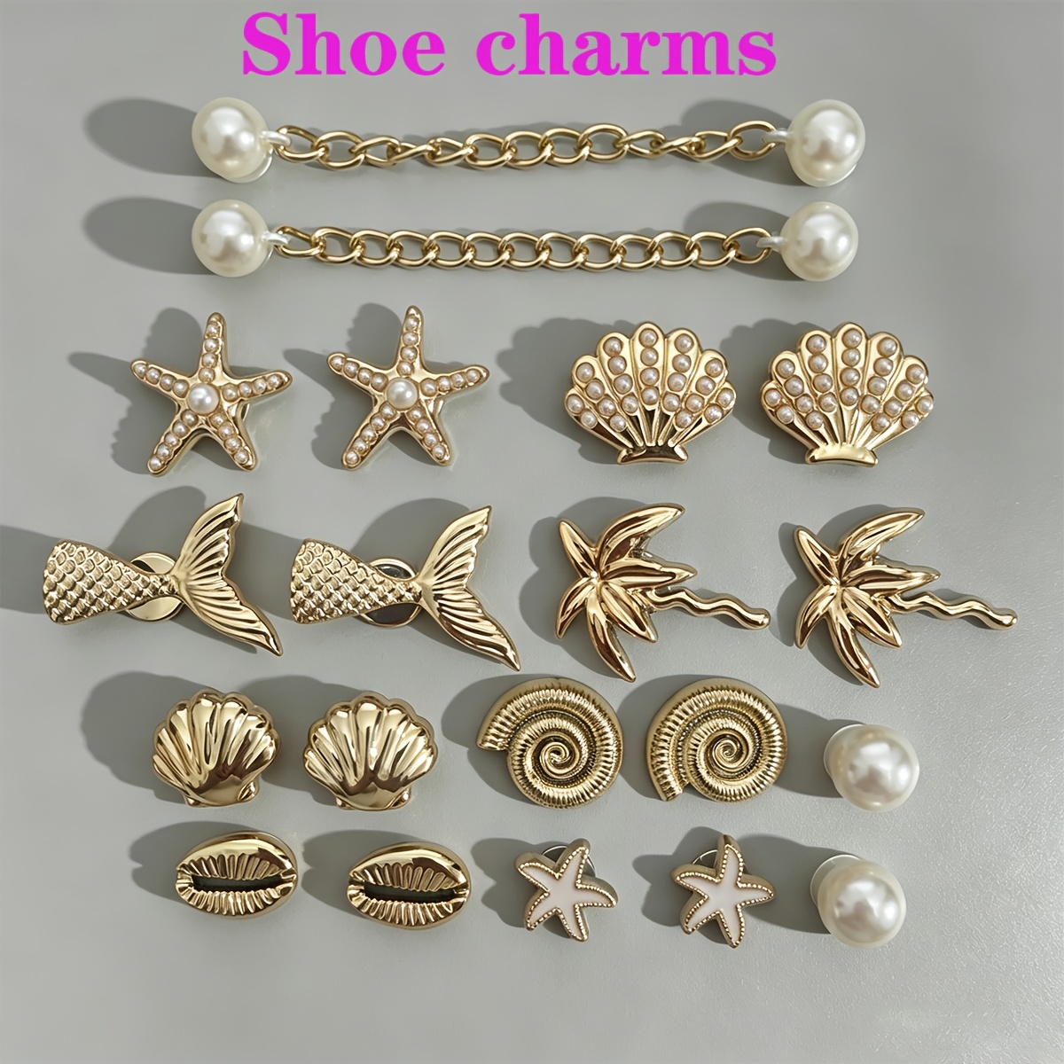 TEMU 20pcs Décorations de chaussures pour femmes style océan, comprenant des coquillages, des étoiles de mer, des queues de poisson, des cocotiers et