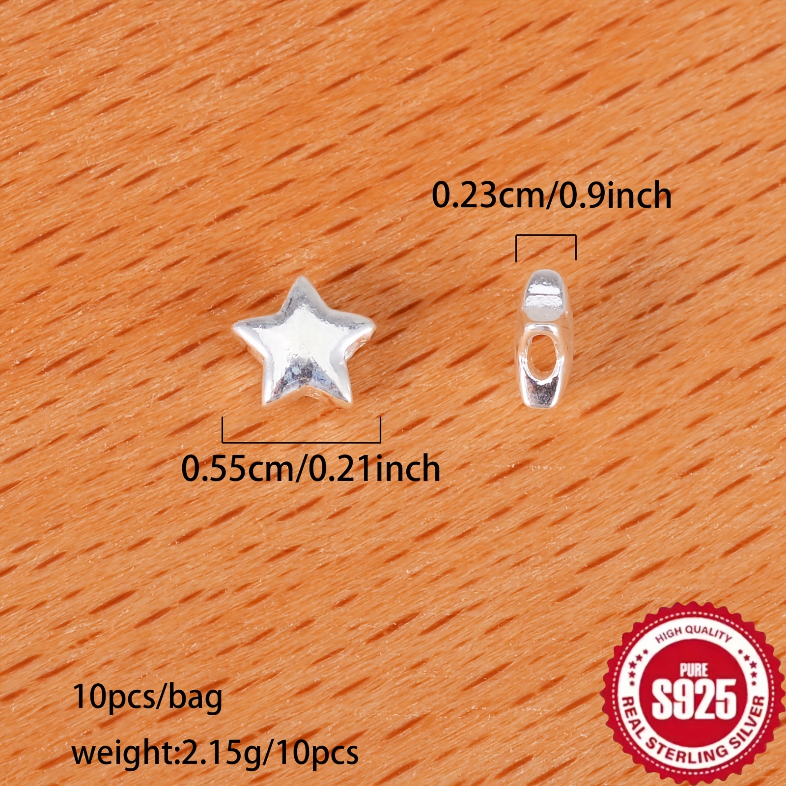 TEMU 10pcs/bag S925 925 Silver Pentagram Pendants, Suitable For Bracelets, Earrings, And Charms, Ideal For Handmade, Silvery Jewelry Material Kits