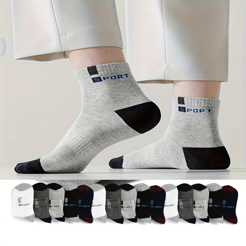 5 Pairs 10 Pairs Men'S Breathable Athletic Socks, Fashion Letter Print High Elasticity Outdoor Running Socks