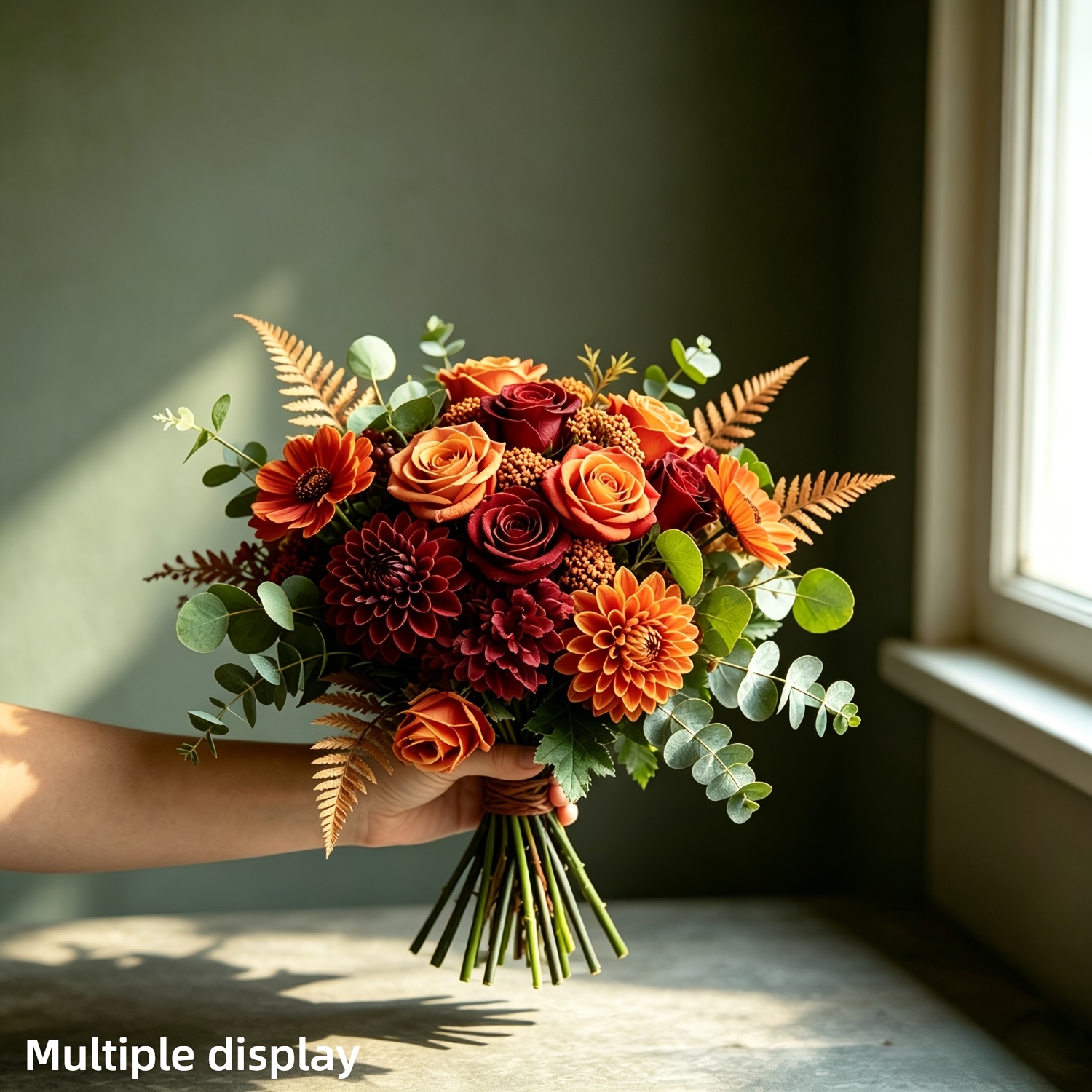 TEMU Ensemble de 28 pièces de fleurs artificielles d'automne, comprenant des roses, des fleurs à double pétale avec des grappes de marron , des