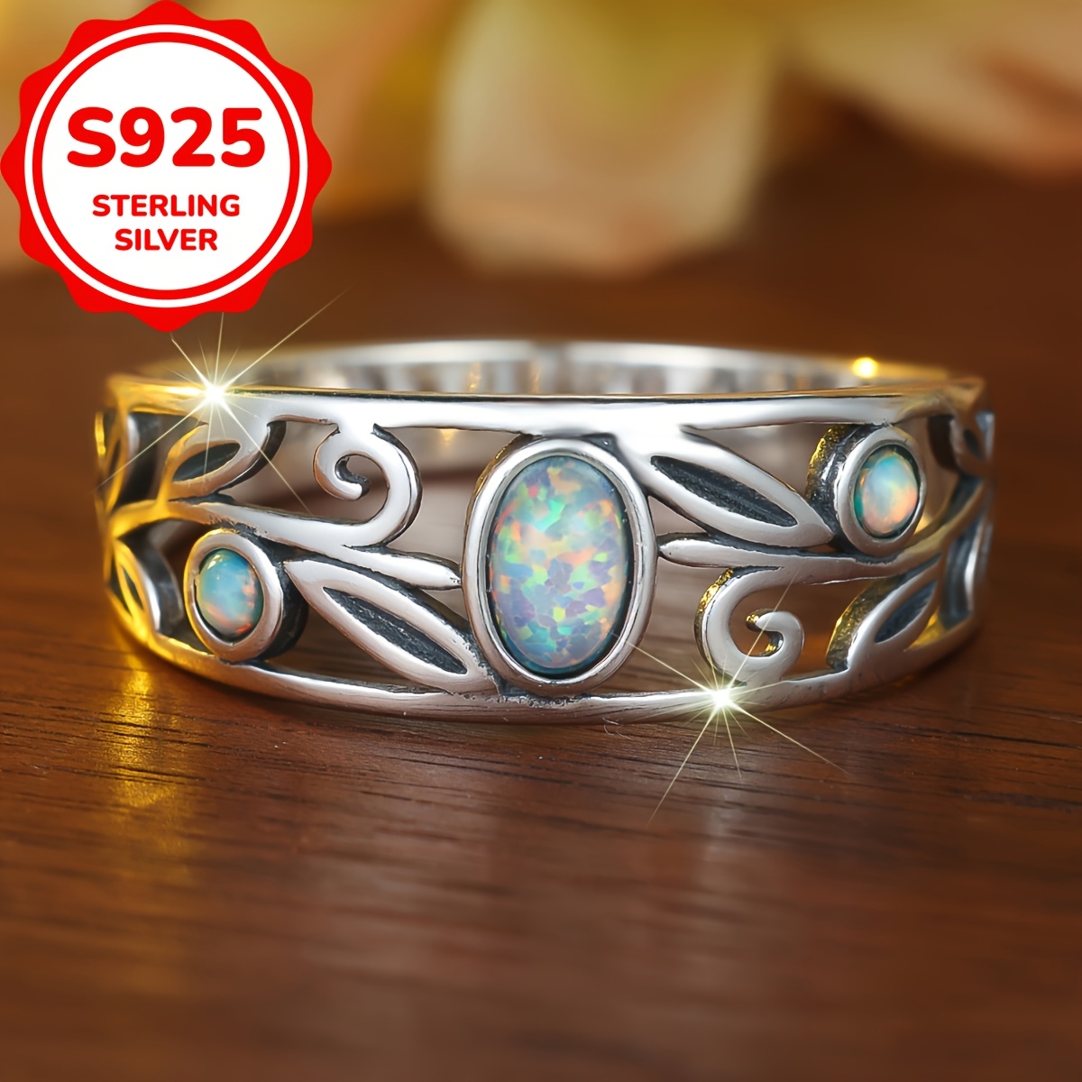 

Elegant S925 Sterling Silvery Opal Ring - Vintage Bohemian Style, Parties & Banquets