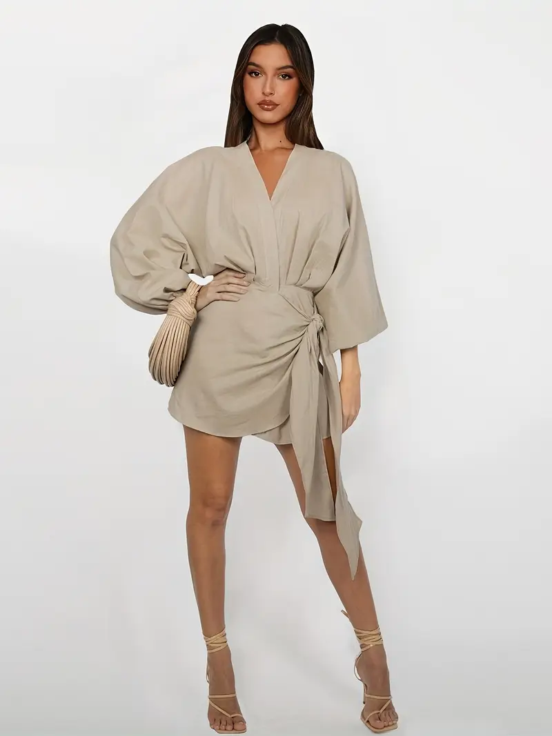 womens elegant v neck wrap skirt dress pleated - Temu womens elegant v neck wrap skirt dress pleated - Temu