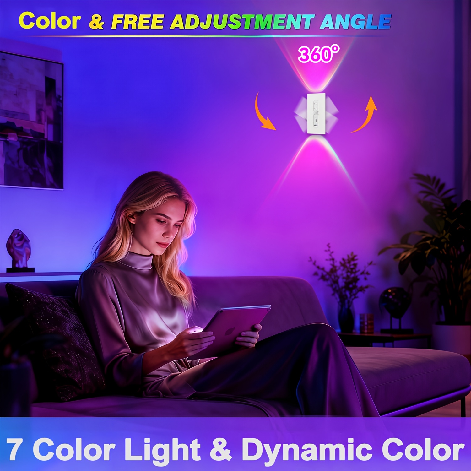2pcs Magnetic LED Night Light with Double-Head RGB