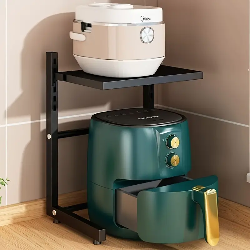 1pc air fryer storage rack metal countertop organizer for kitchen multi functional universal stand for rice cookers and small appliances space saving layered design no metal pipes included kitchen storage solution modern kitchen accessory metal construction air fryer accessories standing shelf Product details 1