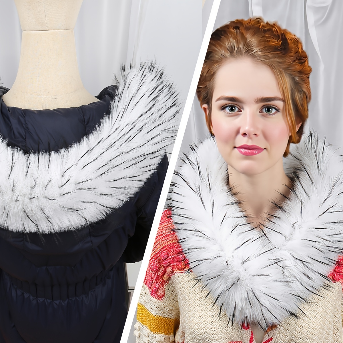 TEMU 1pc New Autumn/winter Women's Faux Fur Colorful Scarf, Jacquard Tie-dye Heart-shaped Neck Warmer With Detachable Hood For Down Jackets,