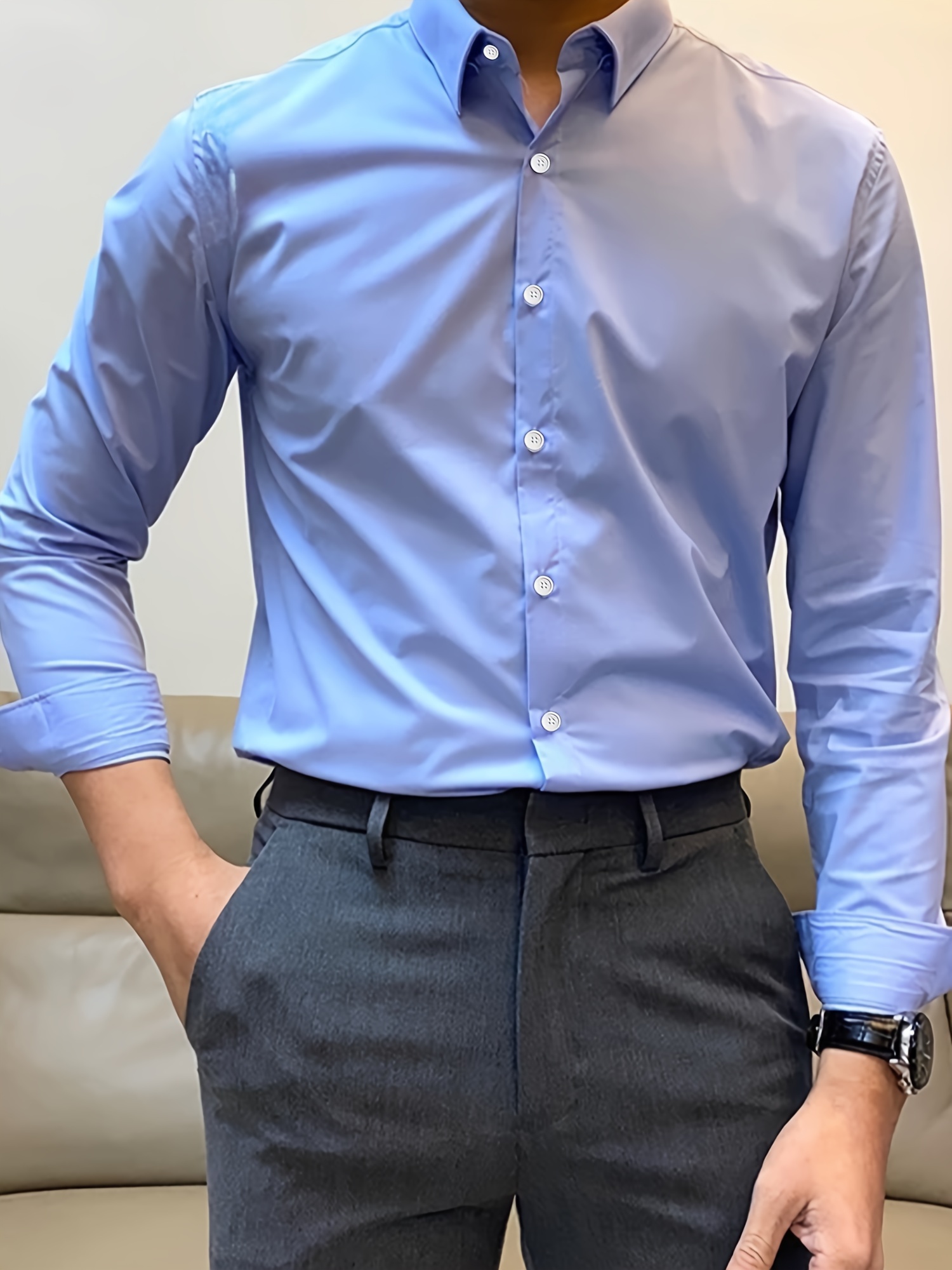 1pc chemise homme décontractée couleur manches longues Temu France