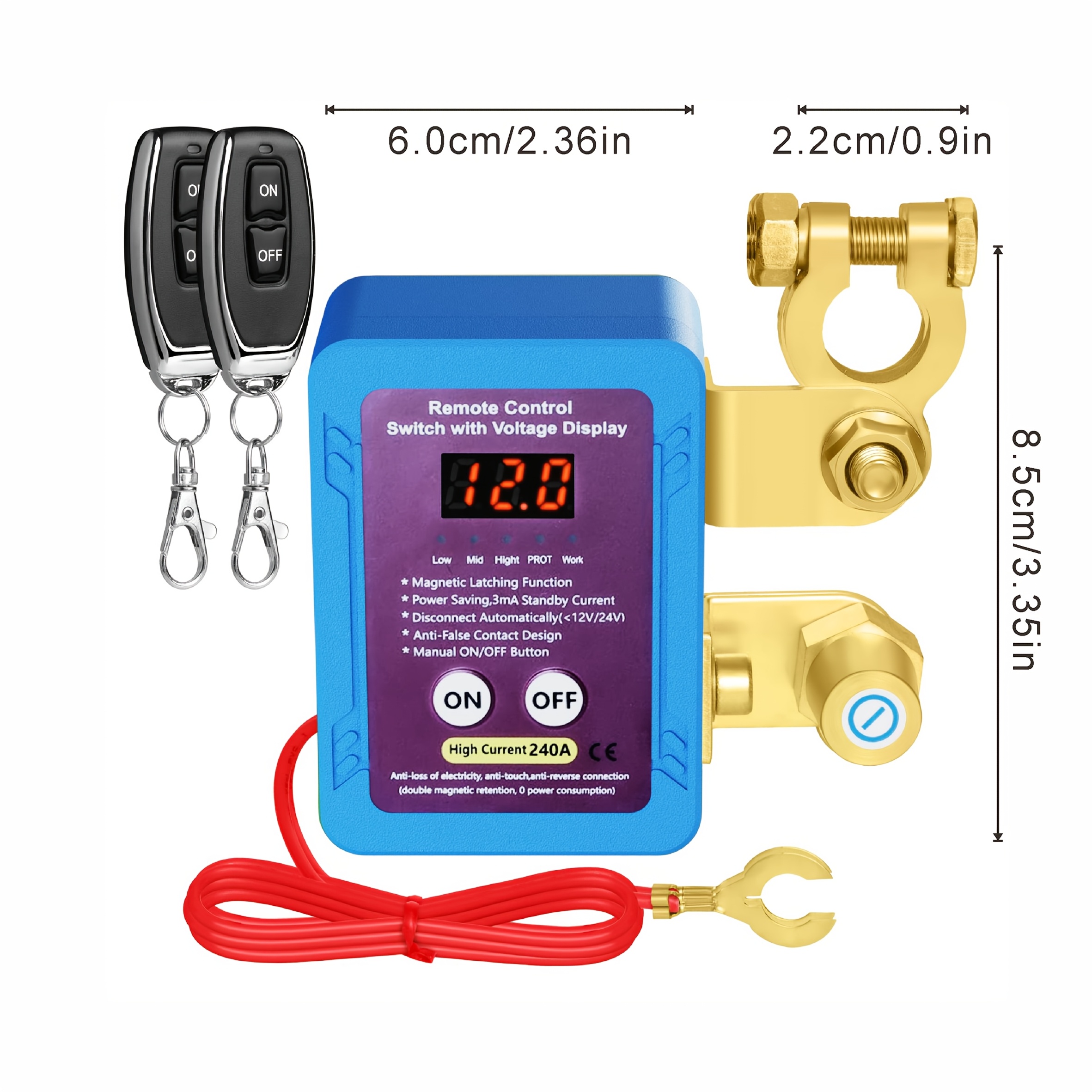 TEMU High-current Car Battery Disconnect Switch For Trucks, Compatible With 12v/24v - Features Anti-power Drain Protection, Smart Remote Control, And Blue Led Indicator