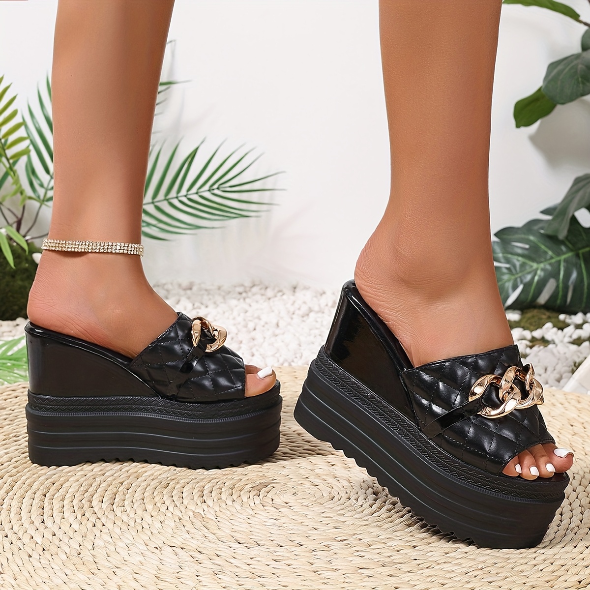 women's wedge sandals solid color open toe Temu Slovakia