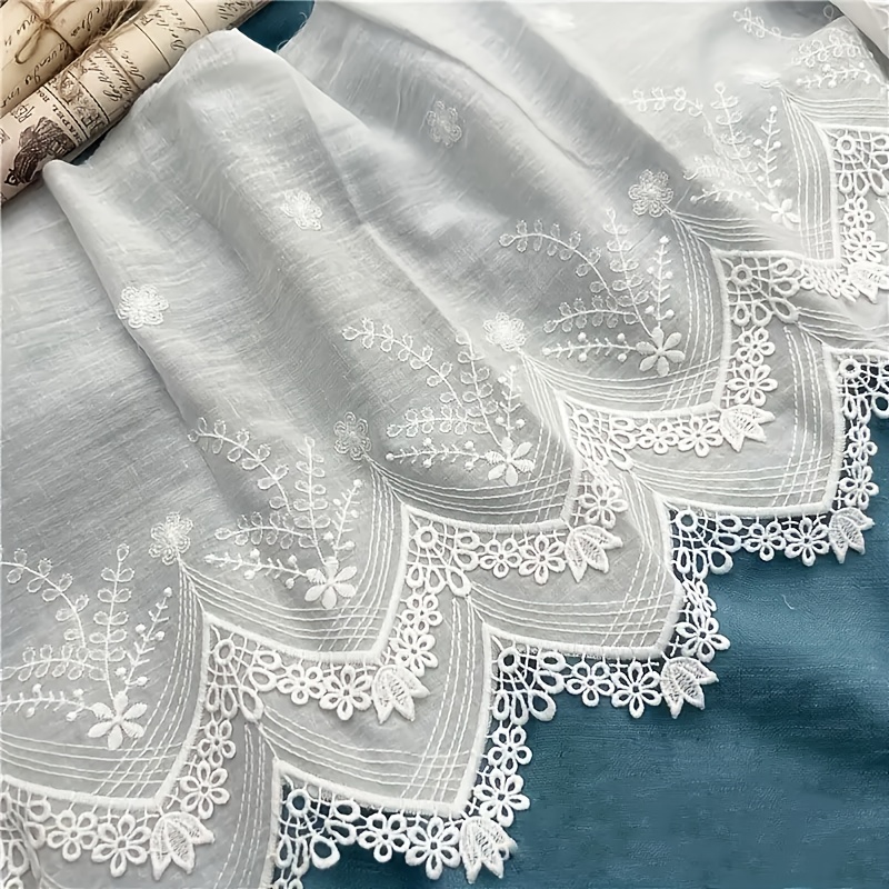 

1 Yard Elegant White Embroidered Double-row Lace Trim With Scalloped And Floral - Ideal For Diy Sewing, Crafts & Weaving Projects, Craft Lace Trim|floral Lace Design|intricate Embroidery, Lace Fabric