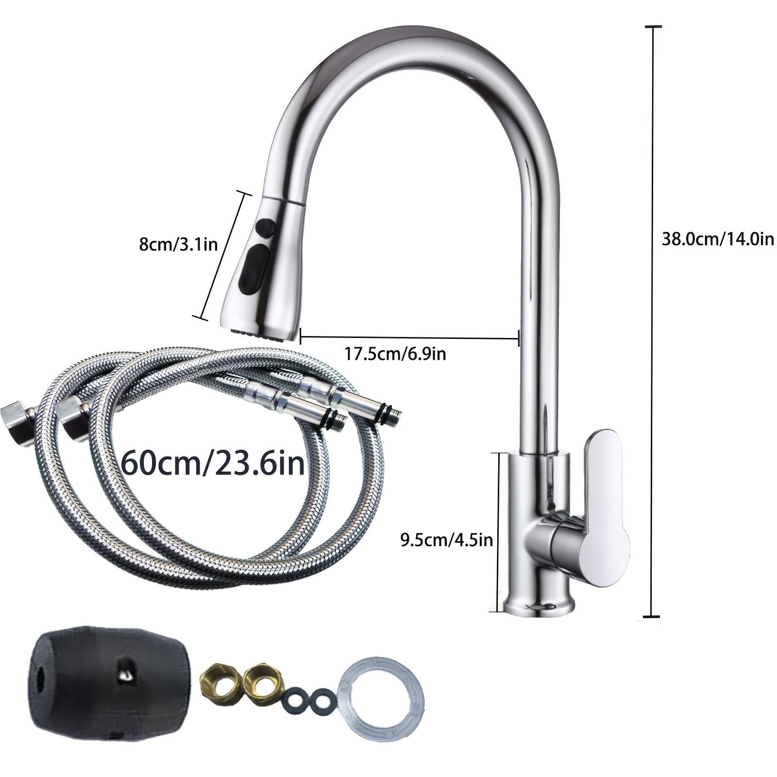 Modern Single-hole Pull-down Kitchen Sink Faucet With Spout, Retractable Spray Hose (3 Spray /splash-resistant), Automatic Return, Valve & Brushed Metal - Tap Suitable For Modern Home