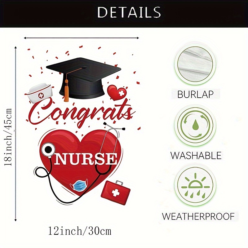 Garten-Flagge Für Pflege-Absolventen - „Congrats Nurse“, Doppelseitig, 45,7x31,8 Cm