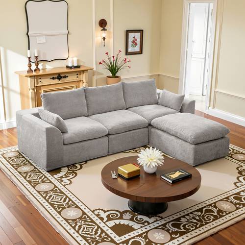 Modern Double Layer Cloud Sofa & Leisure Chair Set, Ultra Soft Comfortable Thick Cushion, Sturdy Stable Frame Structure, Easy Assembly Furniture, Ideal For Living Room Bedroom Apartment Indoor Use