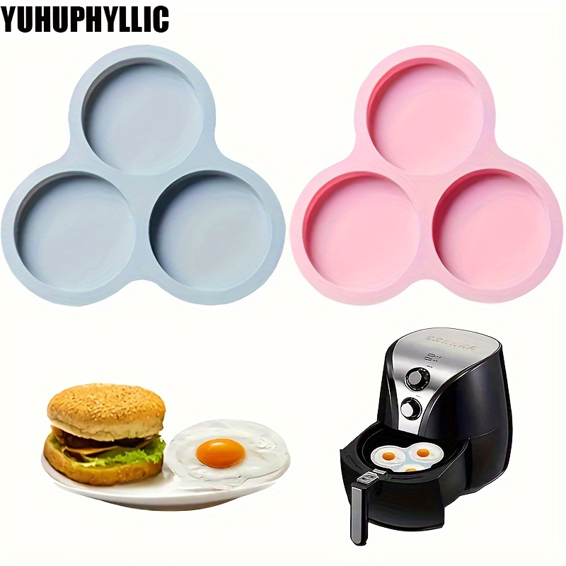 

Yuhuphyllic Silicone Bakeware, 3-cavity Egg Mold For Air Fryer, Baking Burger Pancake Plate, Air Fryer Accessories, Easy To Clean, Uncharged, 1pc - In Pink/blue