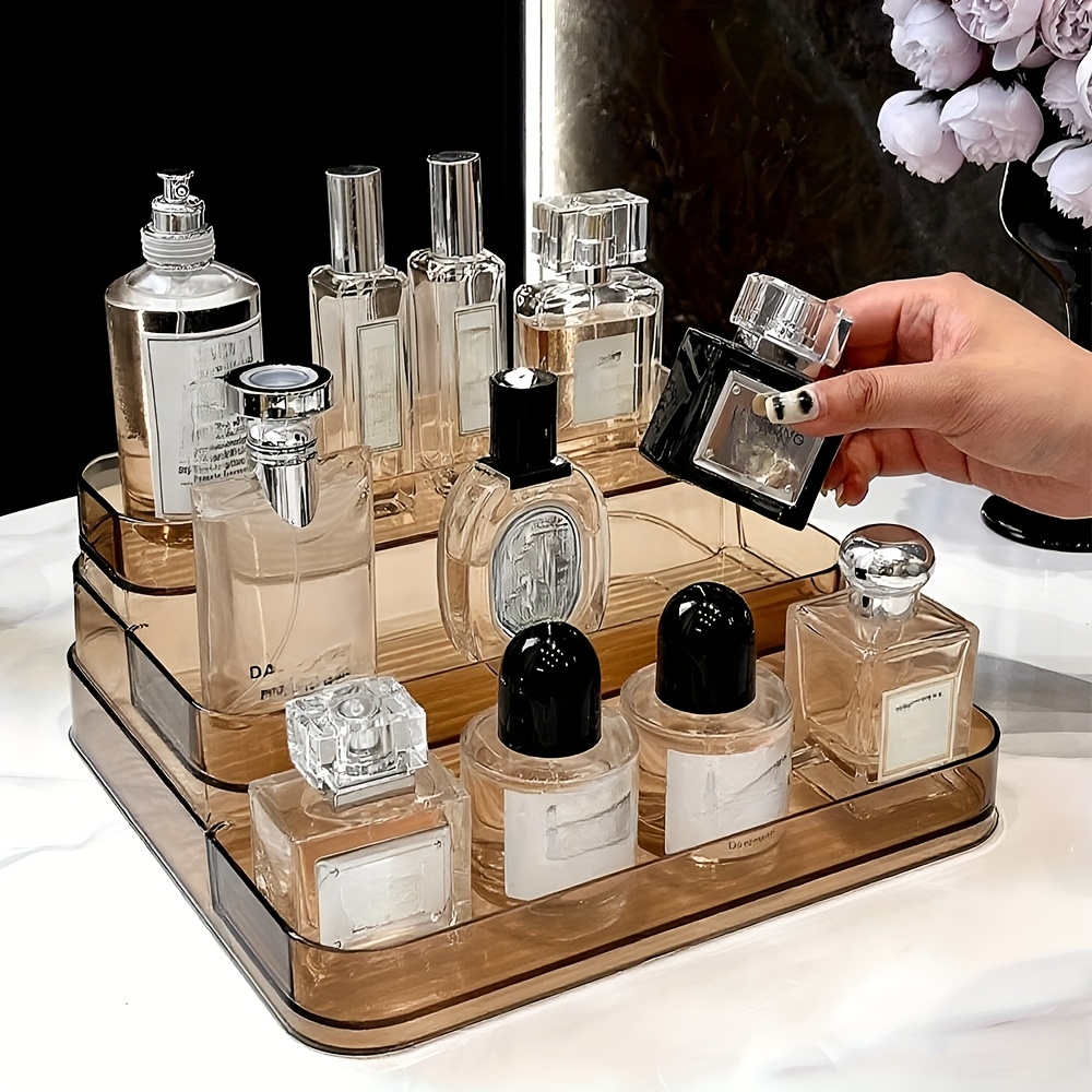 1 Cosmetic Storage Box, 3-tier Trapezoidal Perfume Stand, High-end Acrylic Display Rack For Desktop Use, For Cosmetics And Skincare Products. As A Gift For Personal Use.