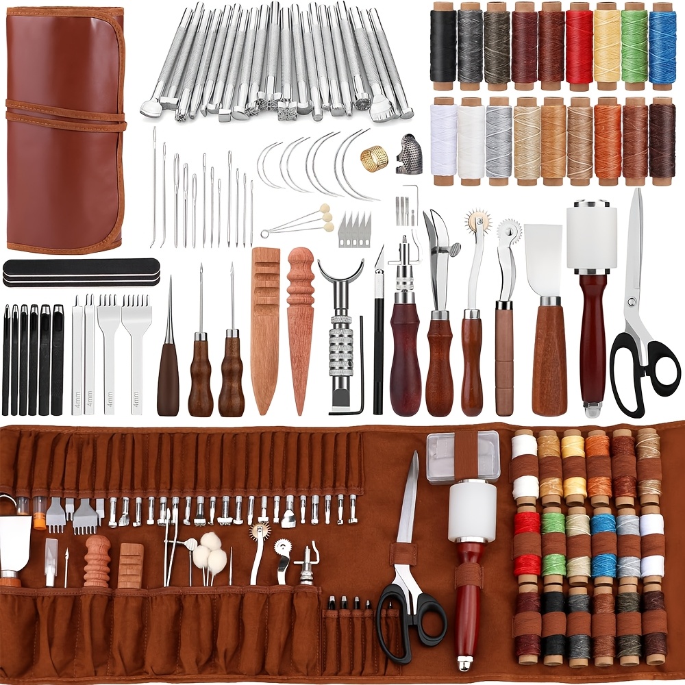 

Leather Craft Tools With Foldable Storage Bag Leather Craft Making Leather Tooling Kit For Beginners Leather Crafting Tools And Supplies For Carving Punching Sewing Stamping